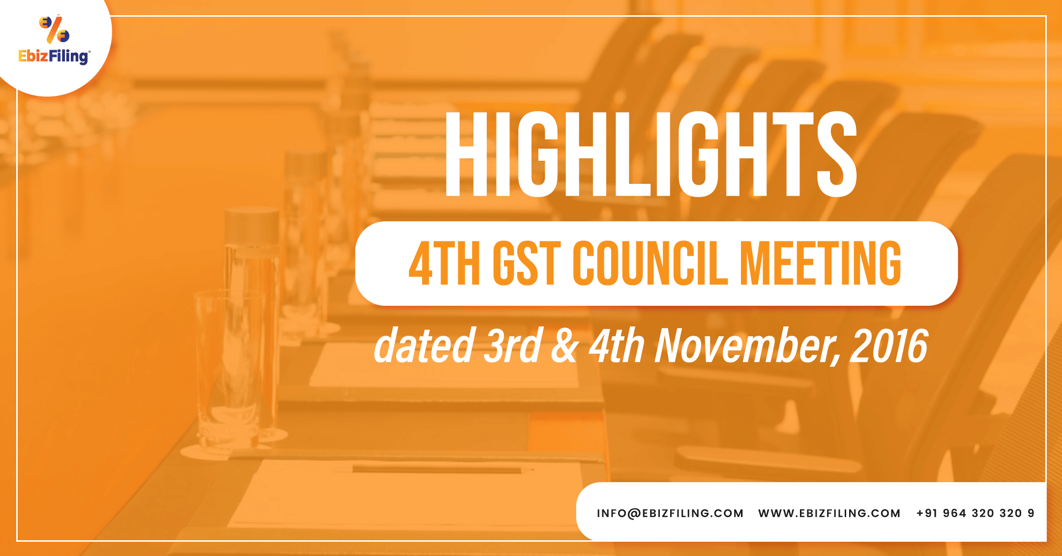 4th GST Council Meeting, GST Council Meeting, GST, Goods and Service Tax, Ebizfiling