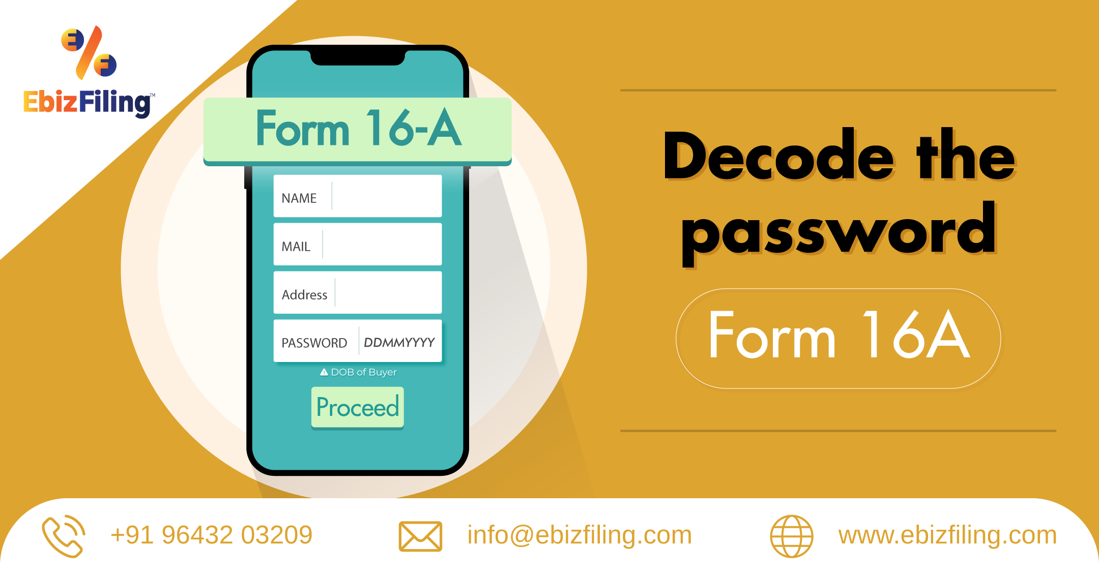 Password for TDS form 16A, Password for form 16A, How to know the password for form 16A?, Decode the password for Form 16A, Ebizfiling