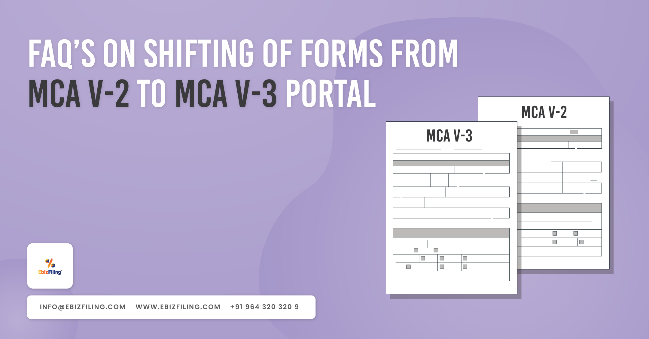 MCA21 V-3 portal, Shifting of forms from MCA, Ministry of Corporate Affairs, Version 2 to Version 3, Ebizfiling